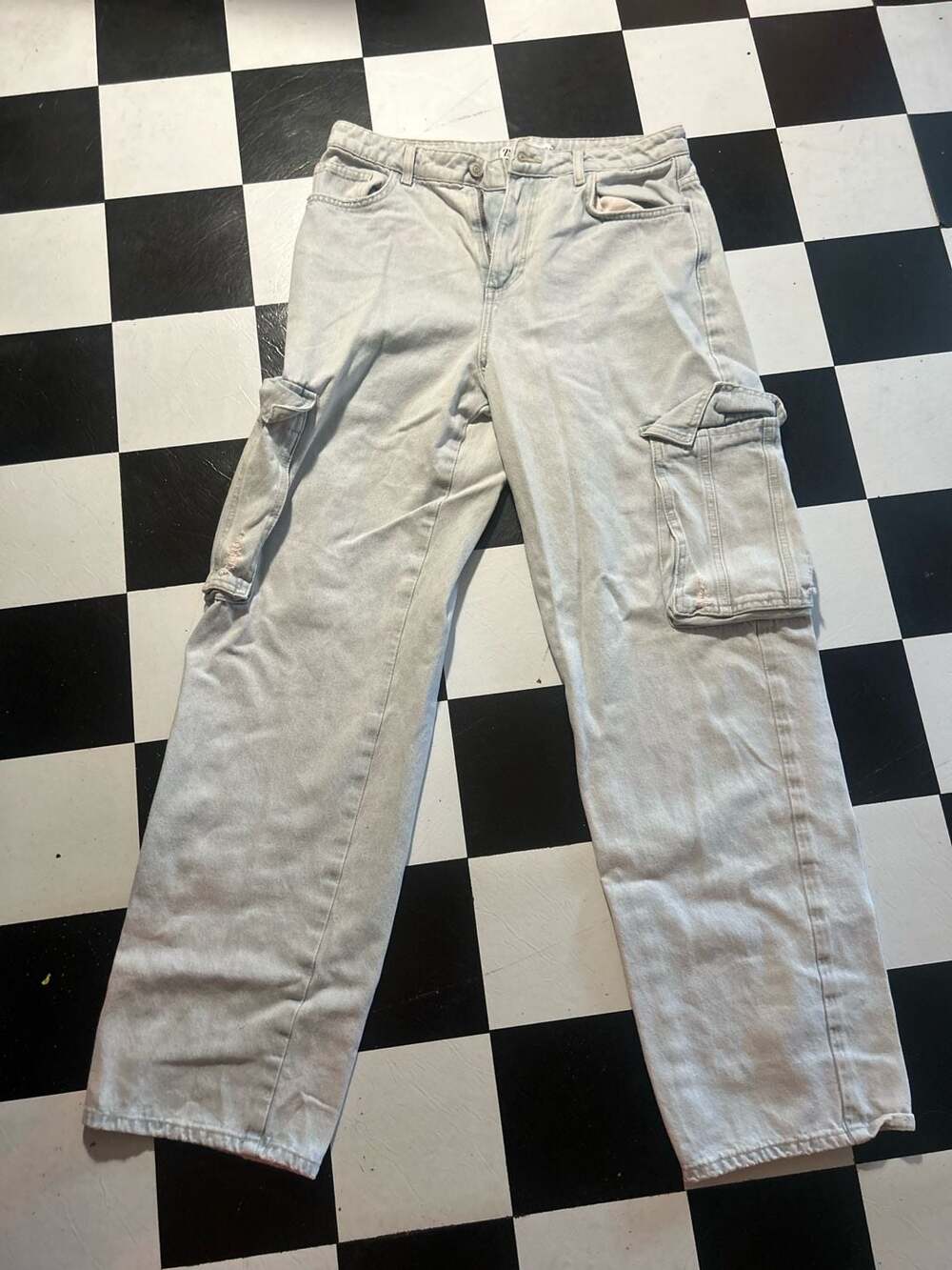 Zara Light Wash Denim Cargo Jeans Size EUR 38 USA 6